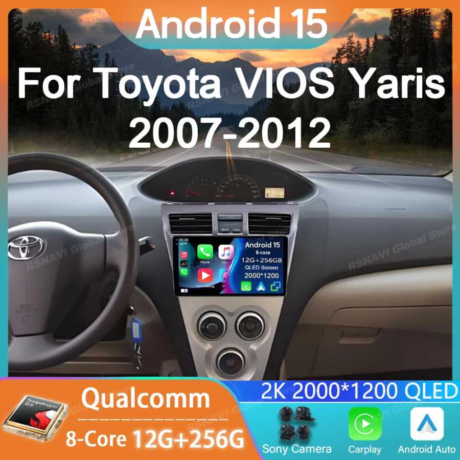 Автомобильный радиоприемник Android 15 для Toyota VIOS Yaris 2007 2008 2009 2010-2012 GPS Carplay Мультимедийный плеер Навигация Стерео Авто Аудио Автоэлектроника