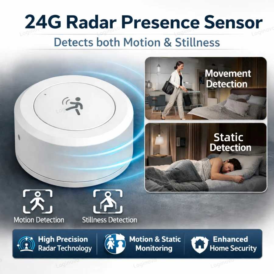 Фотография №2 товара Датчик присутствия человека ZigBee 24G MmWave Radar, мини-PIR-детектор для Tuya