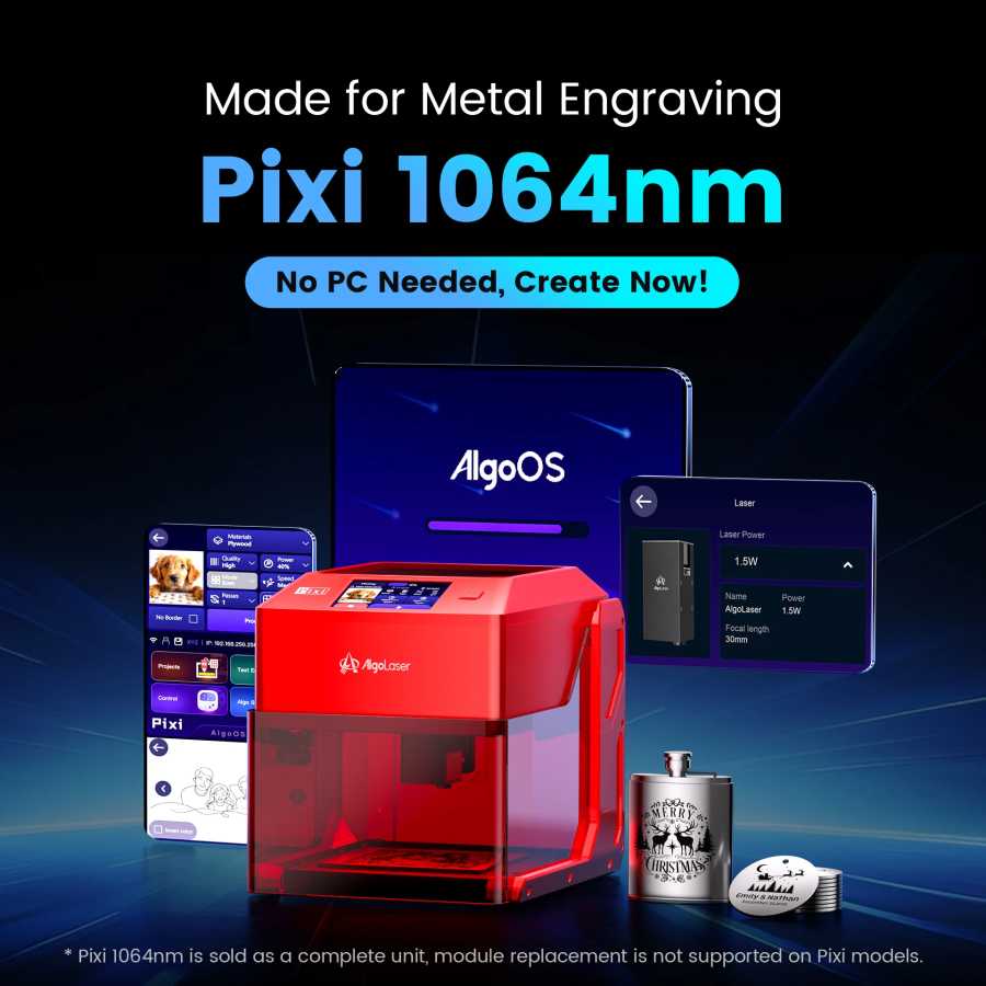 AlgoLaser PIXI 1064nm1W с автономным управлением Wi-Fi 1064nm инфракрасный лазерный гравер для ABS-сталя, золота, серебра, ювелирных изделий, браслета-кольца Лазерный гравировальный станок и аксессуары