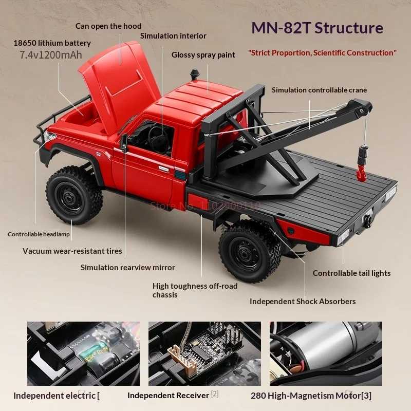 Фотография №4 товара Радиоуправляемый внедорожный краулер-пикап Mn Model Mn82t с краном, электрическая игрушка
