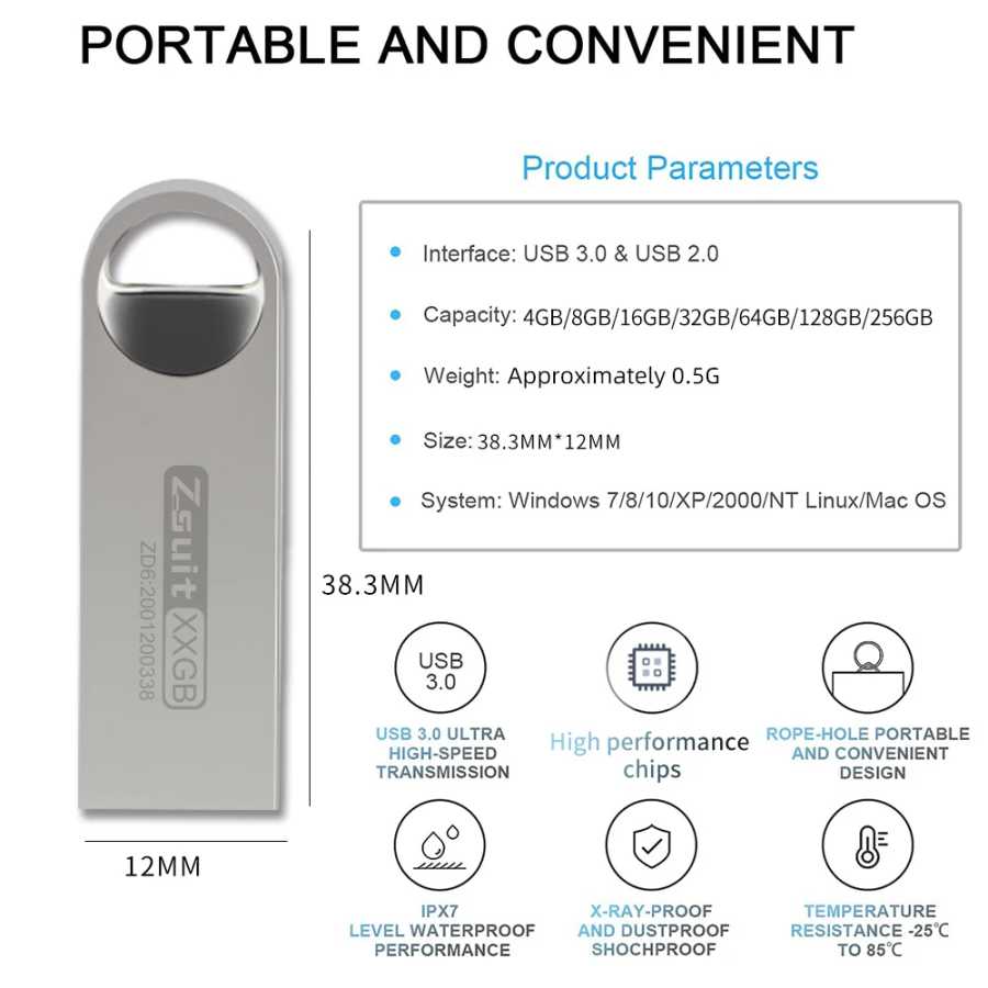 Фотография №3 товара USB-флеш-накопитель ZSUIT металлический водонепроницаемый объемом 4 ГБ, 8 ГБ, 16
