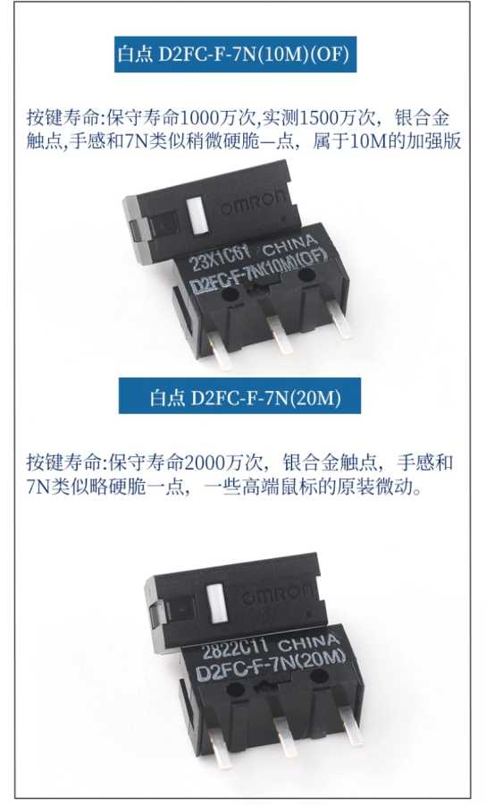 Фотография №3 товара Микропереключатель для мыши D2FC D2FC-F-K 50M 60M D2FC-F D2FC-F-7N 10M