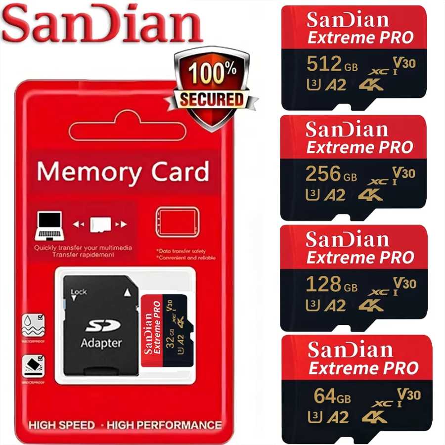 Карта памяти Micro SD (TF) 128 ГБ 256 ГБ U3 V30 A2 высокоскоростная, горячая новинка 2026 года, для дронов, Switch, экшн-камер, запись 4K Видеоигры и аксессуары