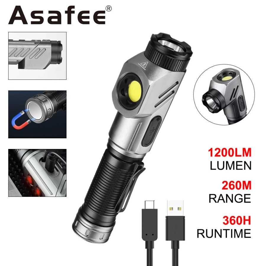 Asafee F303X Накрытый портативный фонарь угла 90 &deg; регулирования ультра лампа SST40 главный высокий прожектор мощный боковый прожектор COB Портативное освещение