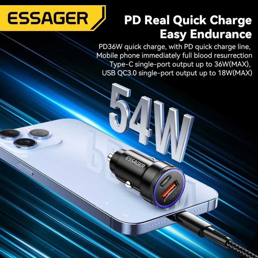 Фотография №1 товара Essager 54W Автомобильное зарядное устройство 5A Быстрая зарядка типа C