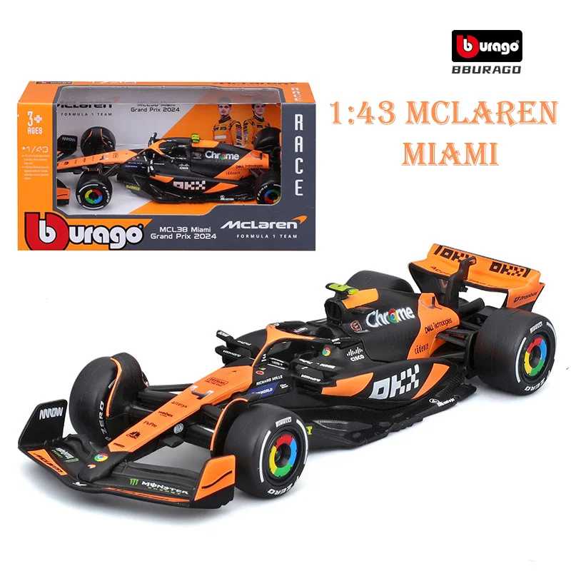 Bburago 1:43 McLaren 2024 MCL38 Miami GP Formula Racing, модель автомобиля из сплава, игрушка Играйте в транспортные средства и модели