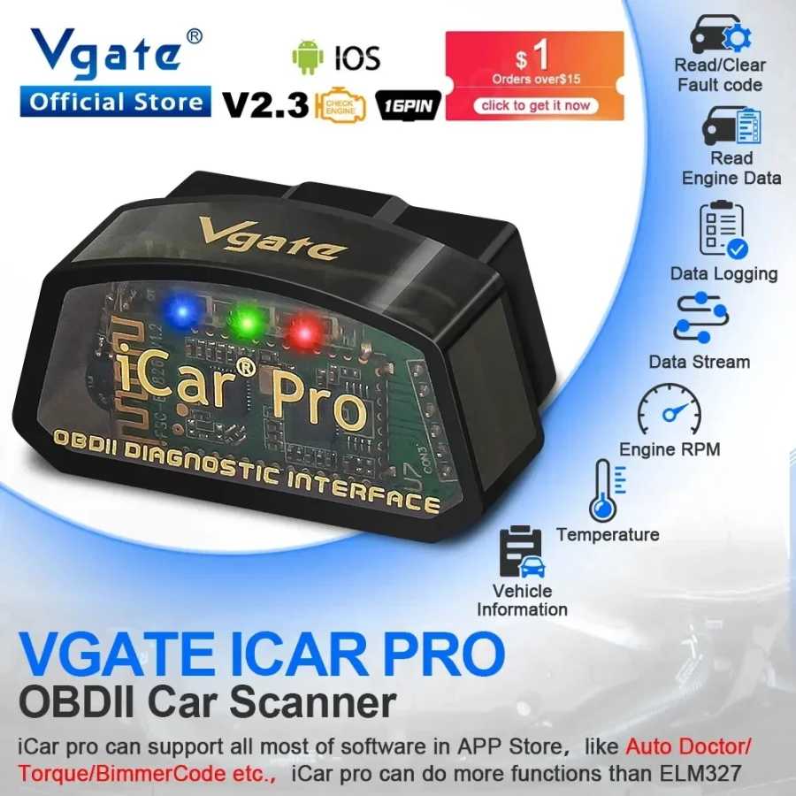 Диагностический сканер Vgate ICar Pro ELM327 V2.3 для VW, Skoda, BMW, OBD 2, OBD2, с поддержкой Wi-Fi и Bluetooth 4.0. Инструмент для ремонта автомобилей