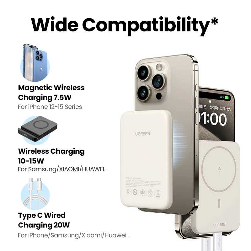 Фотография №1 товара UGREEN PD20W Power Bank Магнитный 10000 мАч Портативный беспроводной быстрая
