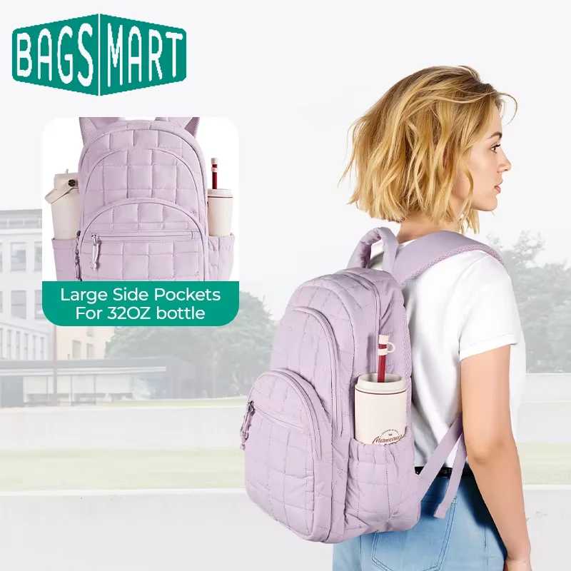 Фотография №1 товара BAGSMART дорожный рюкзак для женщин, стеганый повседневный рюкзак, водостойкая сумка