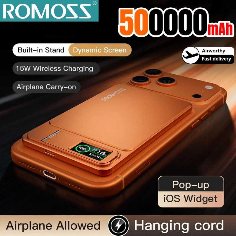 ROMOSS 500000 мАч Магнитный внешний аккумулятор PD15W с беспроводной быстрой зарядкой для Magsafe Powerbank для iPhone 17/16/15/14 Аксессуары для мобильных телефонов
