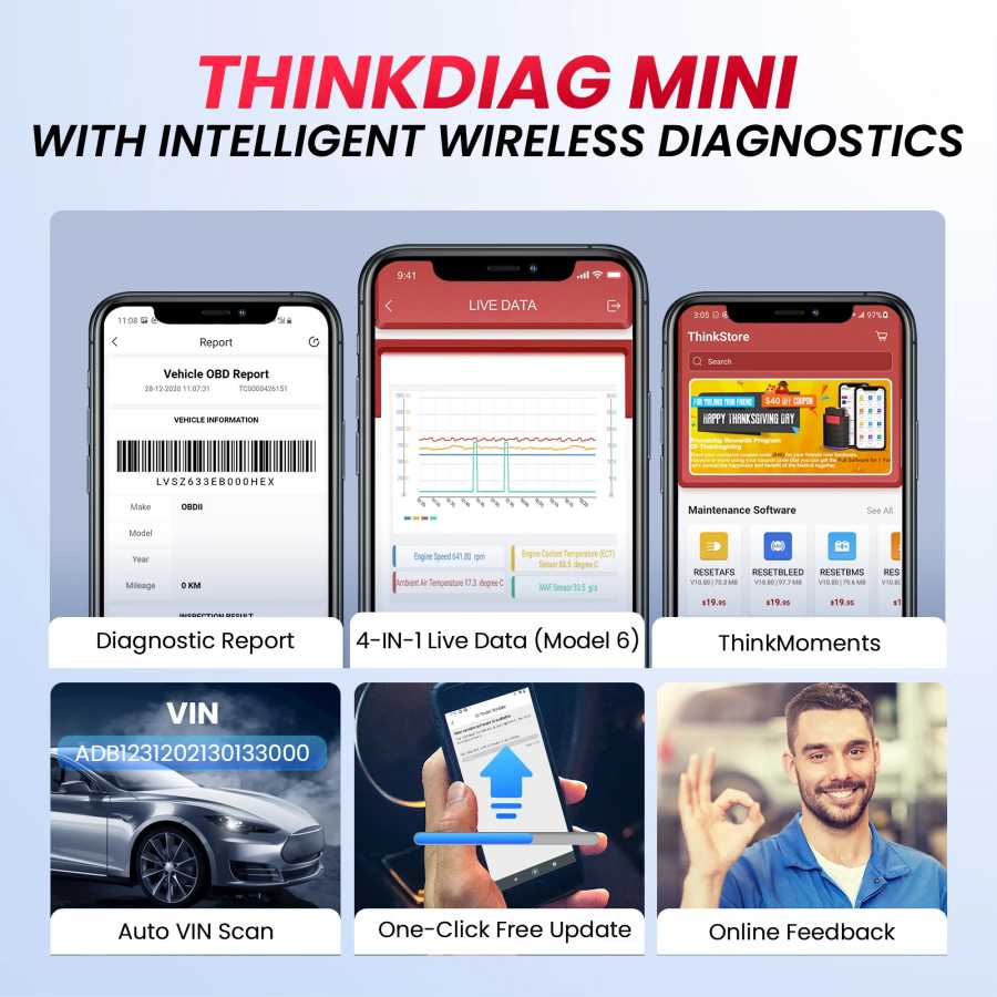 Фотография №5 товара THINKCAR THINKDIAG MINI OBD2 Диагностический инструмент OE Полный системный автомобильный