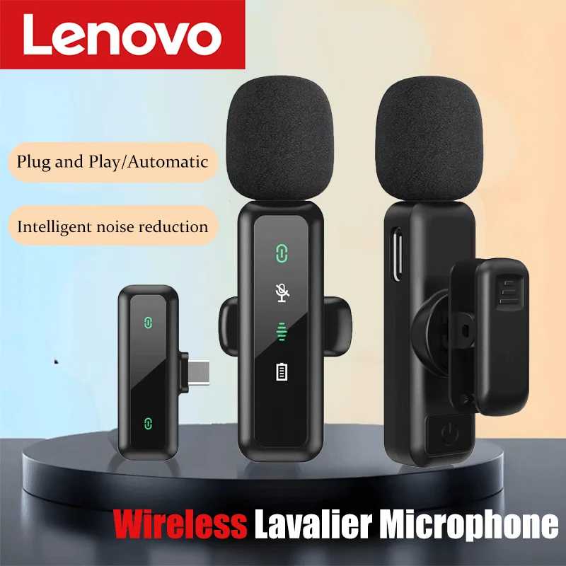 Беспроводной петличный микрофон Lenovo: миниатюрный портативный аудио-видеорекордер для iPhone, Android, прямых трансляций и игр Портативное аудио и видео