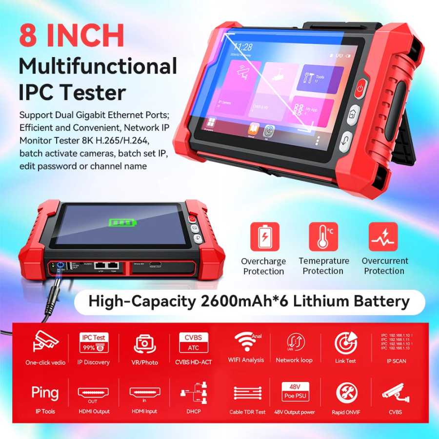 Фотография №1 товара NOYAFA NF-IPC728HSO 8-дюймовый монитор-тестер для систем видеонаблюдения с OTDR, тестер