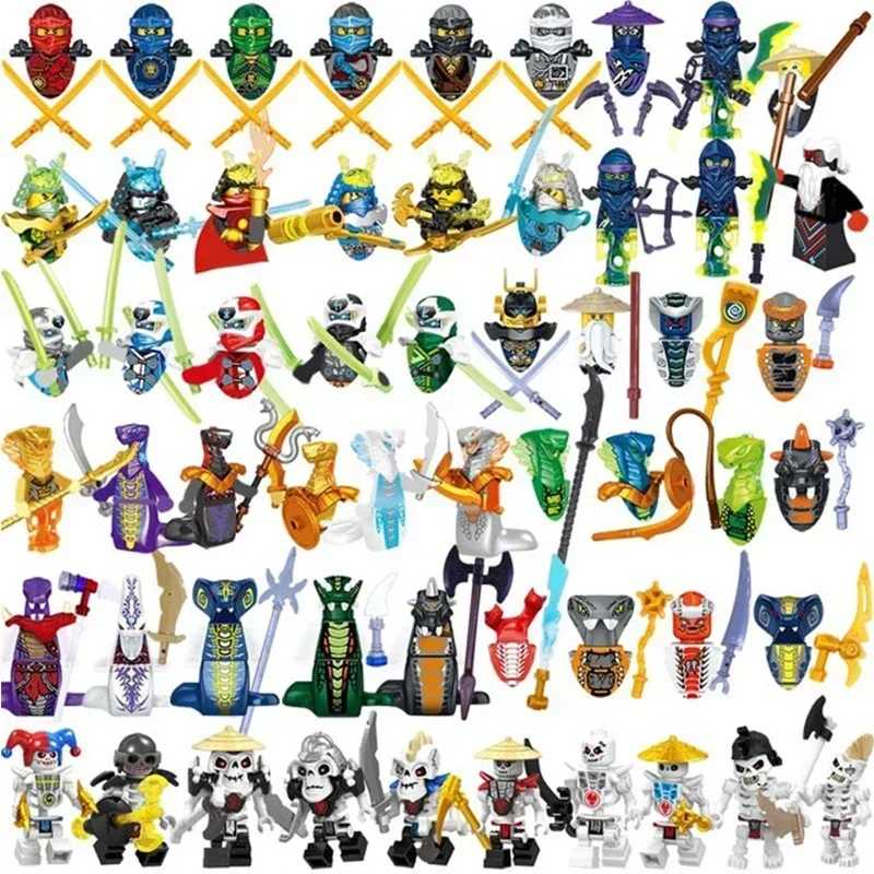24-детали аниме-персонажи, фигурки ниндзя, Garmadon Jay Lloyd Samukai Cole Harumi, ультрафиолетовая пиро-змея, строительные блоки, детские игрушки Конструкторы