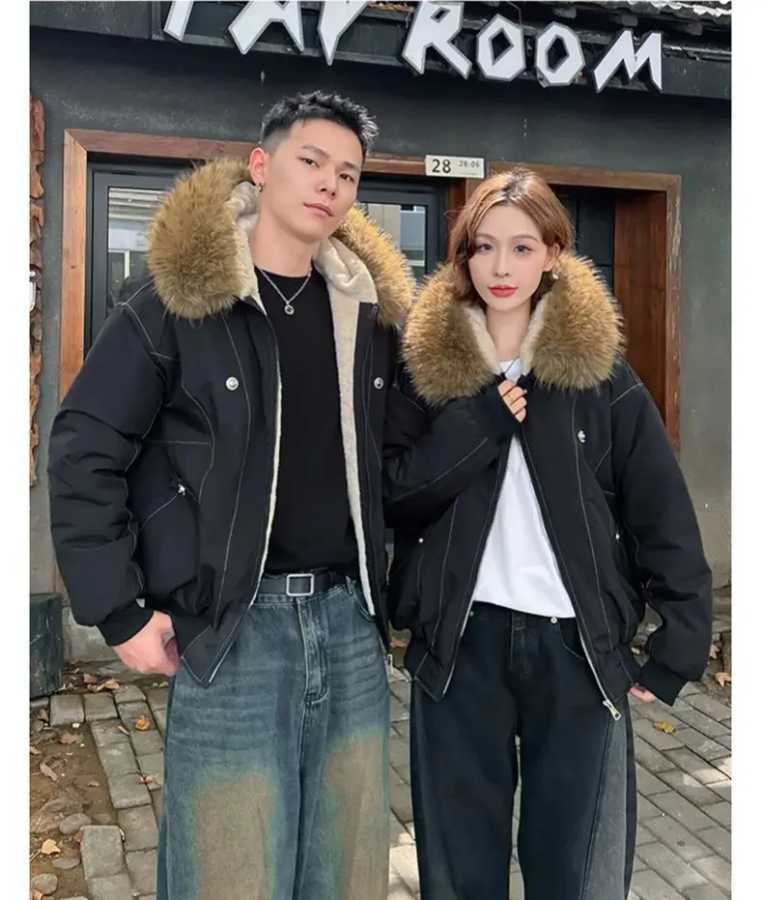 Фотография №4 товара ZAROY парки с капюшоном и меховым воротником Y2k Harajuku, утепленные