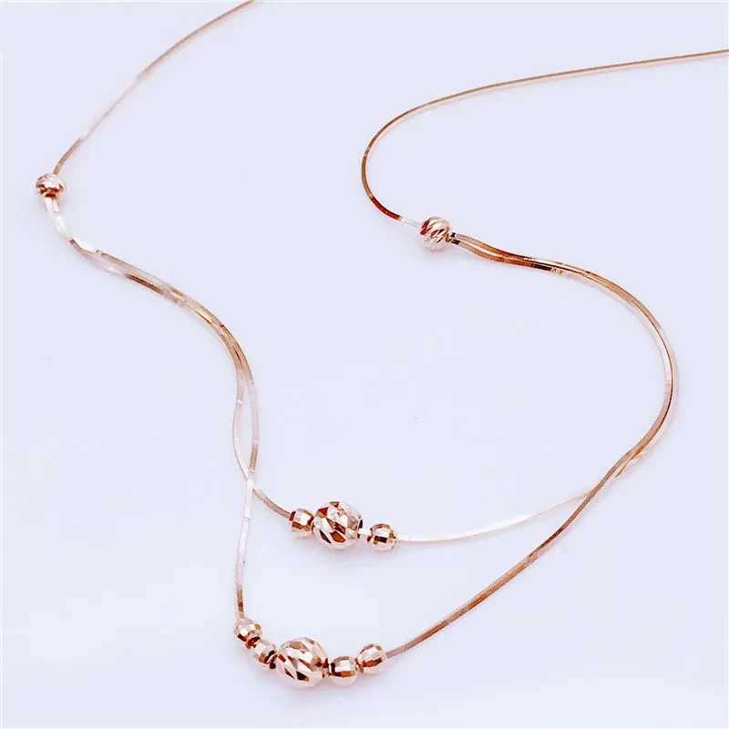 Фотография №1 товара 585 Purple Gold Double Layer Geometric Bead Chains Necklace 14K