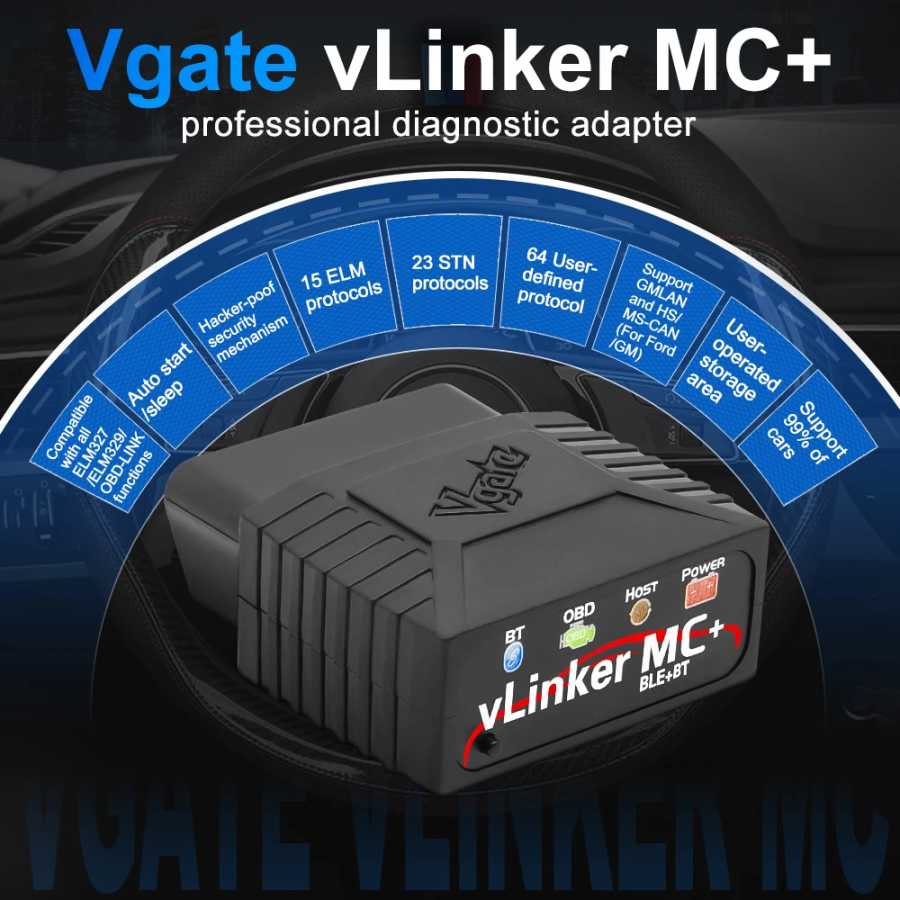Фотография №1 товара Автосканер Vgate VLinker MC+ ELM327 V2.2 Bluetooth 4.0 Wi-Fi OBD2,