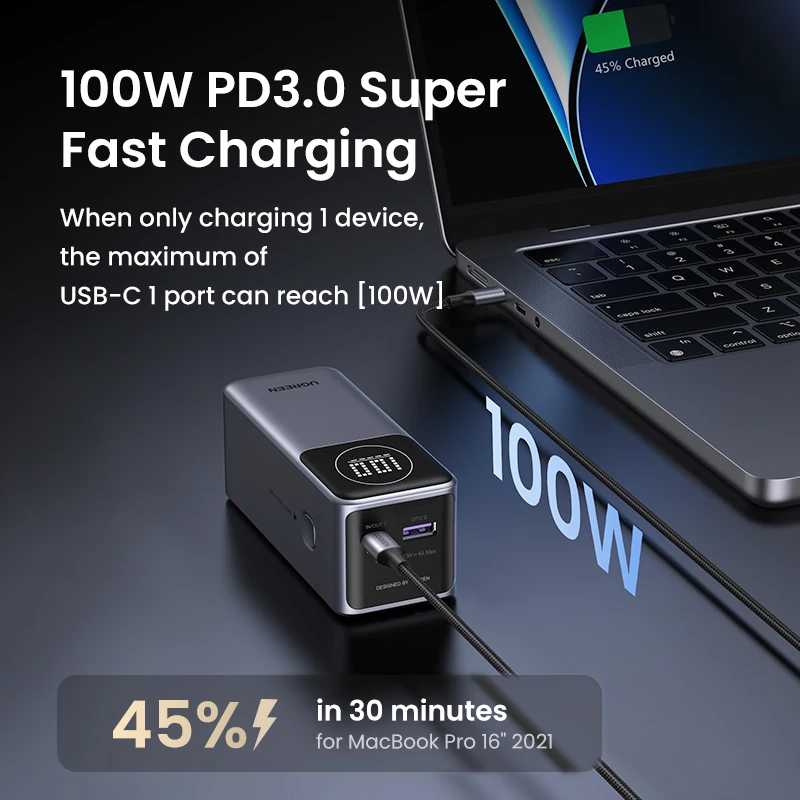 Фотография №1 товара UGREEN Nexode Mini 100 Вт 12000 мАч Power Bank 20000