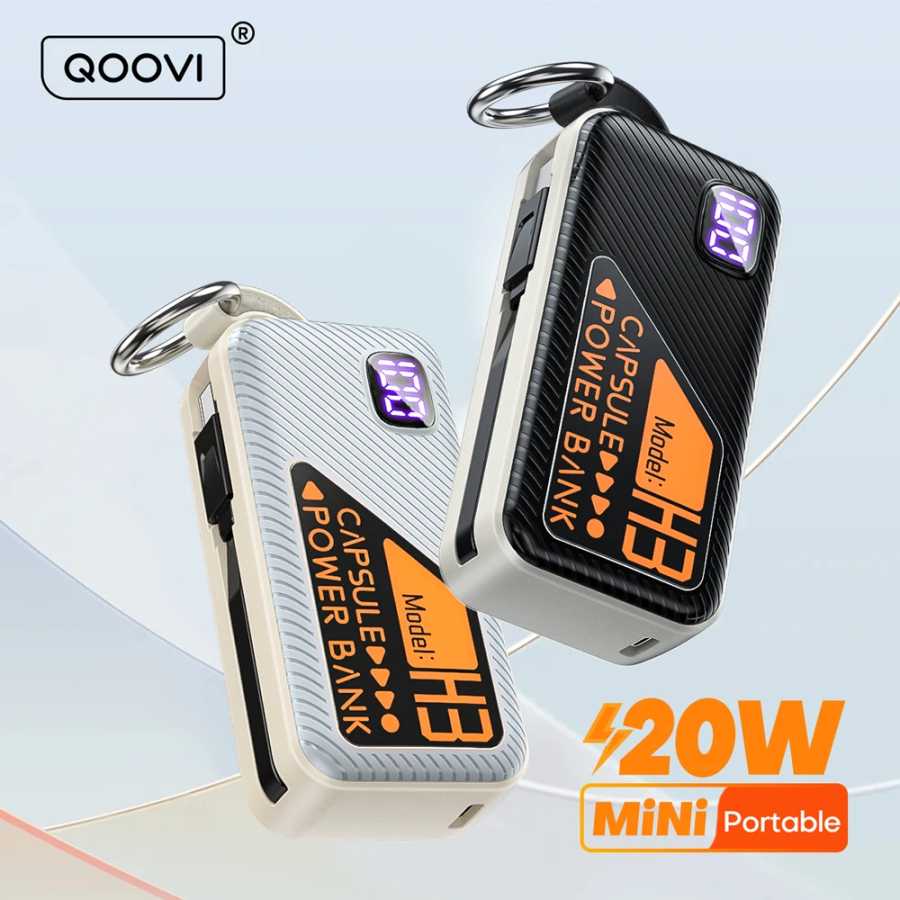 QOOVI Mini Powerbank 5000 мАч Встроенный кабель PD 20 Вт Портативное зарядное устройство Быстрая зарядка для iPhone 15 Samsung Xiaomi Внешняя батарея Аксессуары для мобильных телефонов