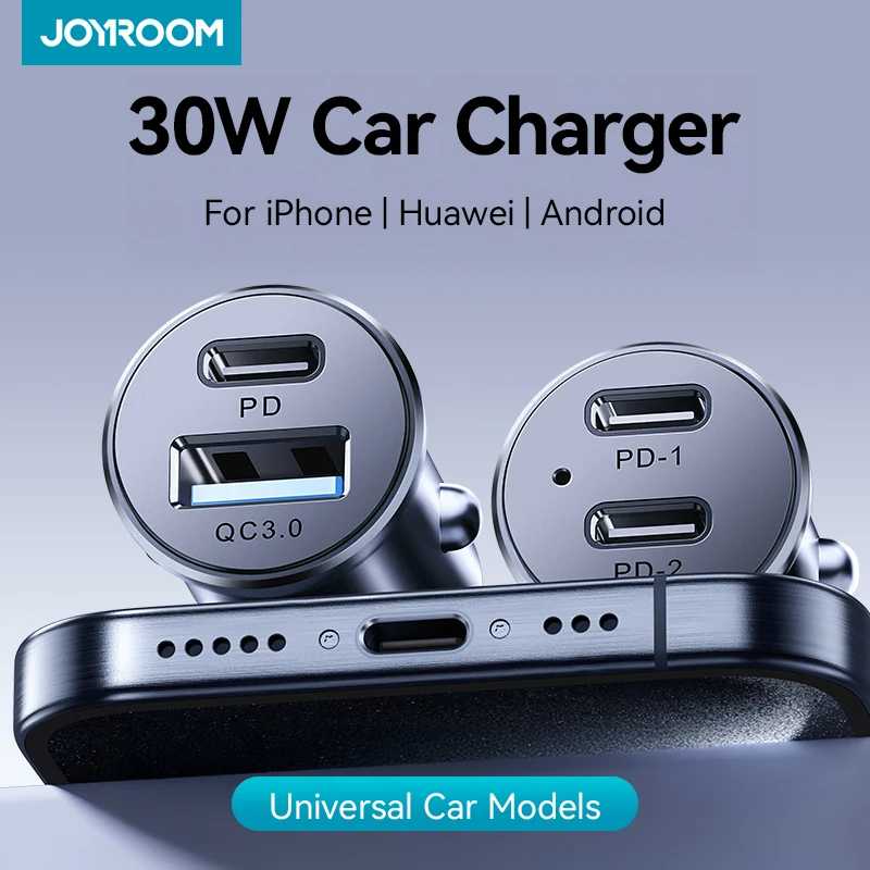 Автомобильное зарядное устройство Joyroom 30W Mini PD QC3.0 USB Type-C с быстрой зарядкой, двумя портами, для iPhone и Samsung Galaxy Детали интерьера