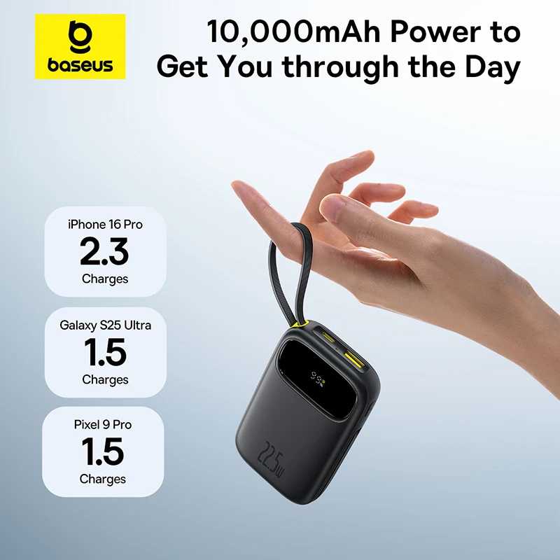 Фотография №4 товара Baseus 10000/20000mAh 22.5W Power Bank со встроенным выдвижным кабелем USB-C/Lightning
