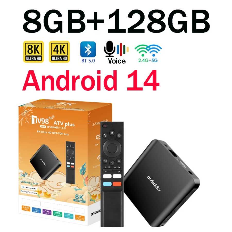 ТВ-приставка TV98 ATV Plus 8 ГБ 128 ГБ Android14 Allwinner H313 Quad Core 4G 5G Dual Wifi BT5.0 Умное голосовое управление HD 4K 8K ТВ-приставка IPTV ТВ, аудио- и видеотехника