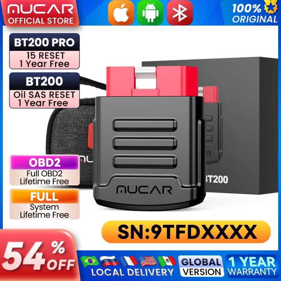 Диагностический сканер MUCAR BT200, прибор для диагностики автомобиля, Obd 2, Bluetooth, Wi-Fi, для всех автомобилей Инструмент для ремонта автомобилей