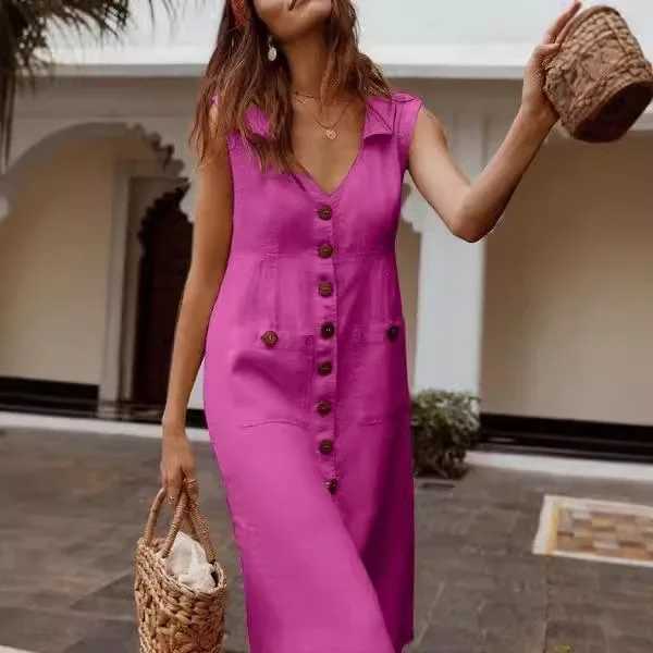Фотография №2 товара Dresses for Women 2025 Casual Long Dress Single Breasted Sleeveless