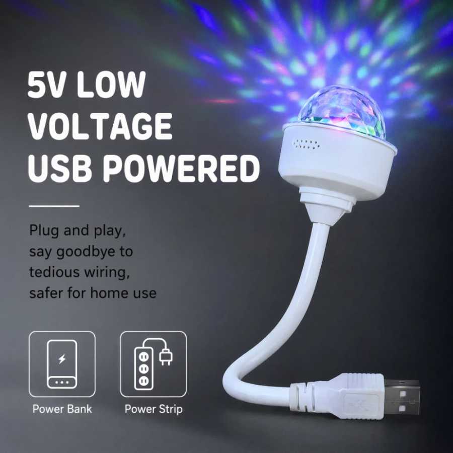 Фотография №3 товара Красочная вращающаяся USB-лампа с управлением звуком для вечеринок, рождественских трансляций,