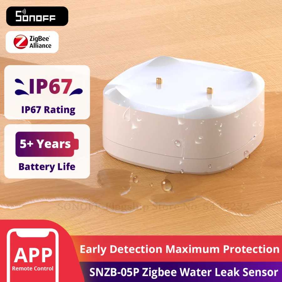 SONOFF SNZB-05P Zigbee 3.0 Датчик утечки воды Обнаружение утечки и капа Оповещения в реальном времени Поддержка домашнего помощника Google Alexa Умная электроника