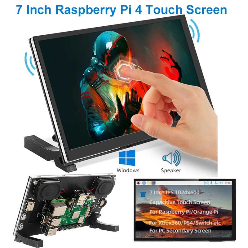 7-дюймовый Raspberry Pi 5/4 сенсорный экран IPS-дисплей с регулируемой подсветкой, монитор, дополнительный динамик 1024*600, ЖК-дисплей для RPI 5 4B 3B+ Компьютерные комплектующие
