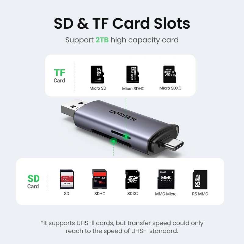 Фотография №4 товара Кардридер UGREEN с USB 3,0 и USB C на SD,