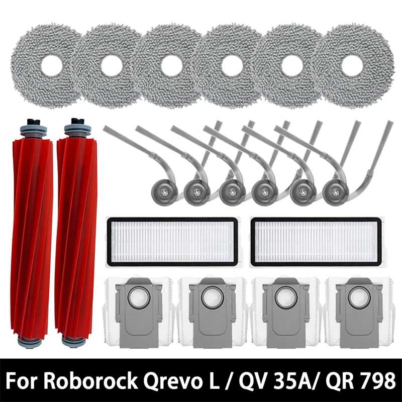 Аксессуары для робота-пылесоса Roborock Qrevo L / QR 798 / QV 35A / QR 598: основная и боковые щетки, HEPA-фильтр, салфетка для влажной уборки, мешок для сбора пыли Запчасти для бытовой техники