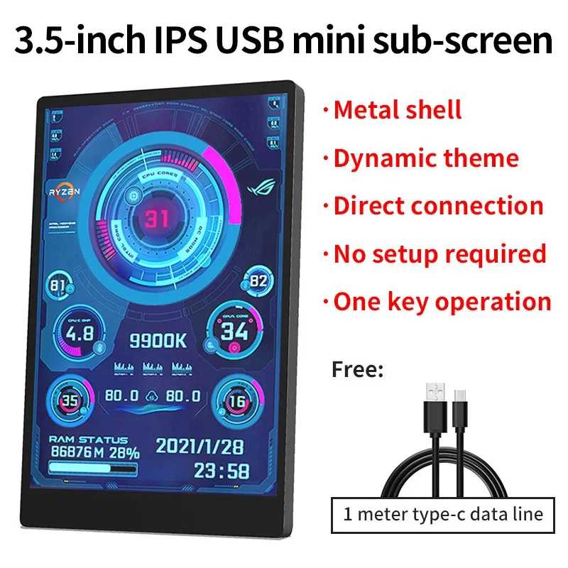 Фотография №1 товара 3,5/5-дюймовый дополнительный экран IPS Type-C Мини-компьютер USB-дисплей CPU GPU RAM