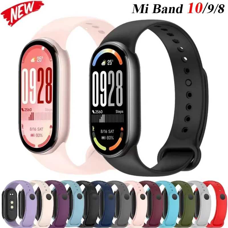 Мягкий официальный силиконовый ремешок для Xiaomi Mi Band 10, спортивный смарт-браслет, браслет Mi Band 8 9, сменный ремешок, аксессуары, ремень Аксессуары для часов