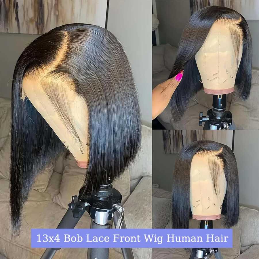 Фотография №1 товара Вьетнамский прямой боб из натуральных волос, короткий парик, 13x4, кружевной