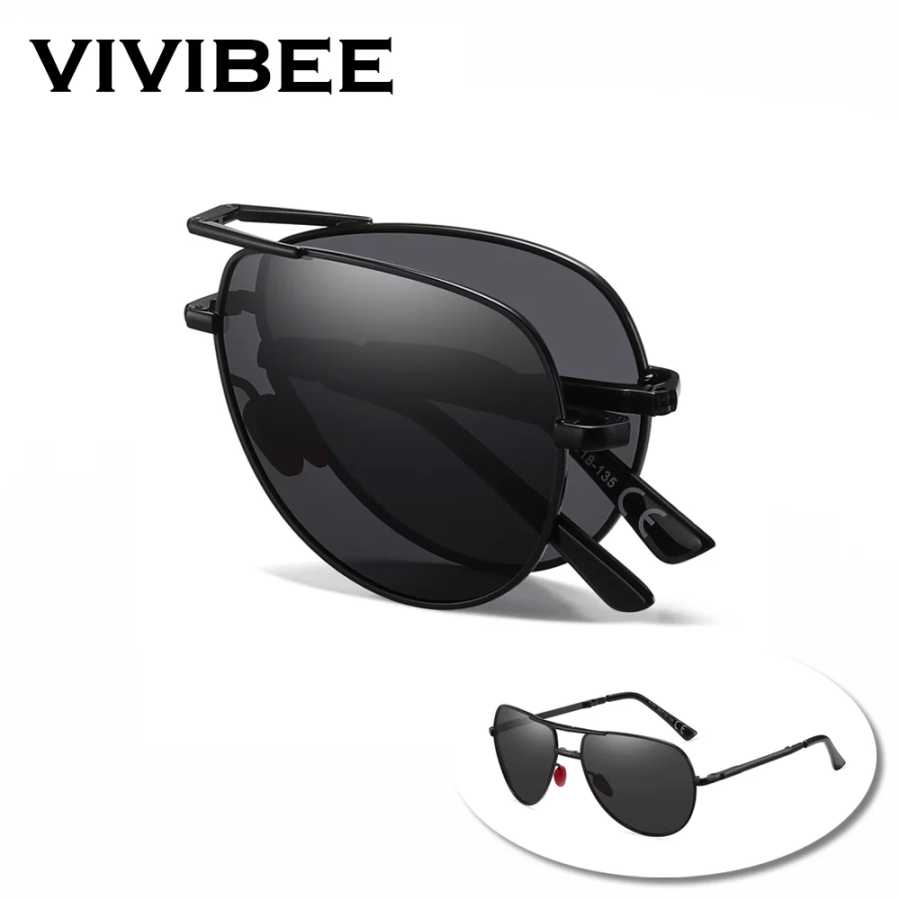 VIVIBEE металлические пилотные черные складные солнцезащитные очки поляризационные мужские титановые оттенки женские авиационные UV400 дизайнерские зеркальные синие солнцезащитные очки Очки и аксессуары