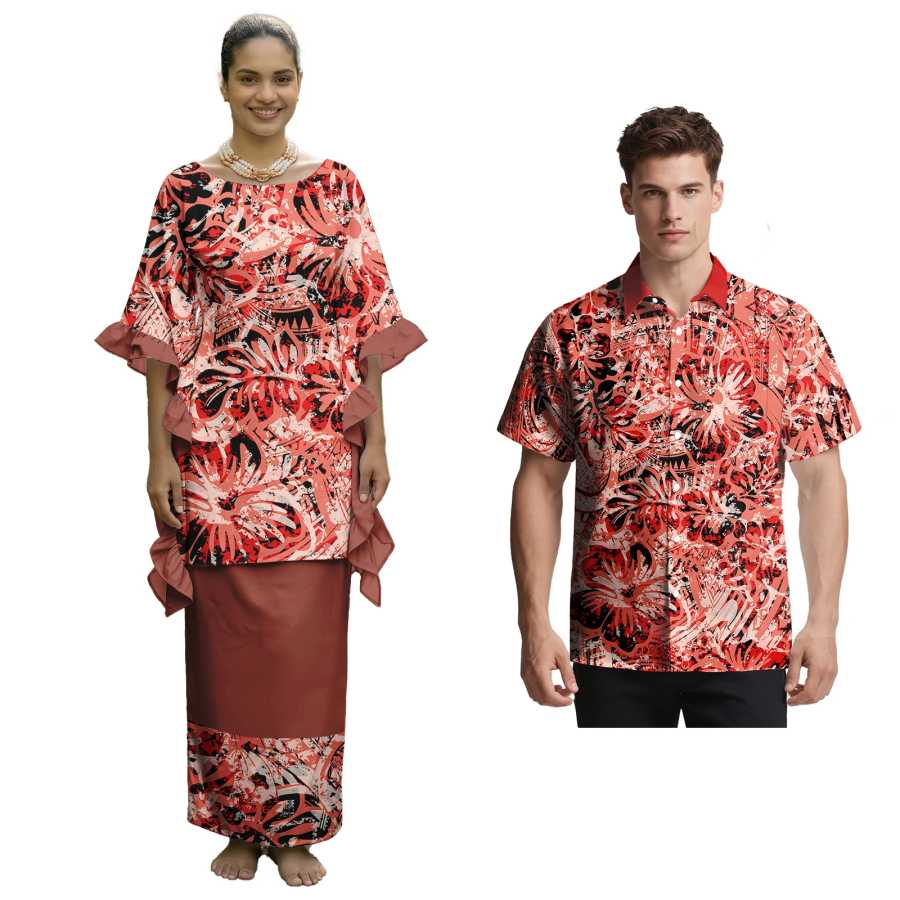 Фотография №3 товара Парные комплекты: модные мужские рубашки Aloha и элегантные женские саумонские