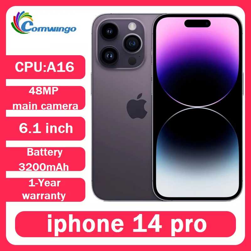 Apple iPhone 14 Pro NFC 128GB/256GB Оригинальный разблокированный смартфон с 6 ГБ оперативной памяти, 6.7-дюймовым OLED-экраном, Face ID, 5G, iOS A16, б/у, 14PRO Б/У и восстановленные телефоны