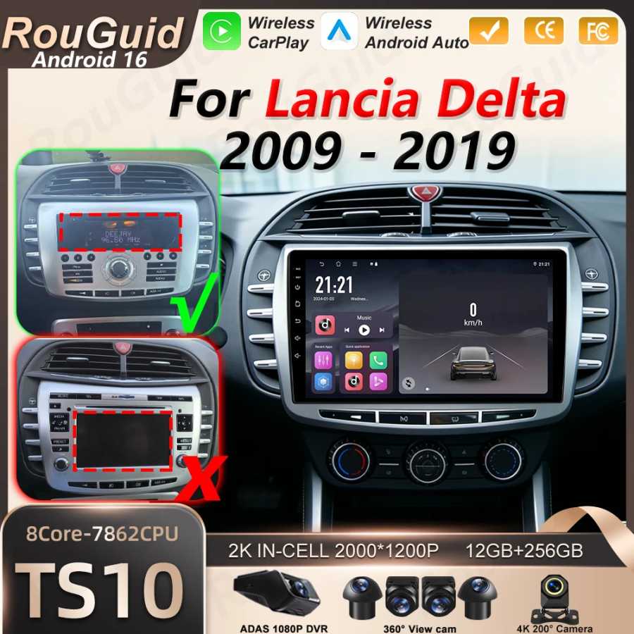 Автомагнитола Android 16 Carplay для Lancia Delta 2009-2019 с GPS-навигацией, мультимедийный проигрыватель, 5G Wi-Fi, экран 2K, BT, DSP Автоэлектроника