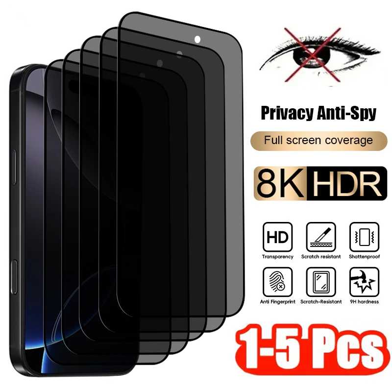 1-5 шт. Защитное стекло от подглядывания для iPhone 17 Pro Max, 15, 13, 14, 11, 16, X, XS Max, XR, 8, 7 &ndash; Полное покрытие, защита конфиденциальности Защитная пленка для мобильного телефона