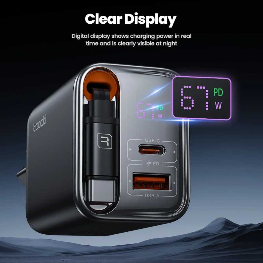 Фотография №1 товара Toocki 67 Вт USB-зарядное устройство с дисплеем и кабелем типа