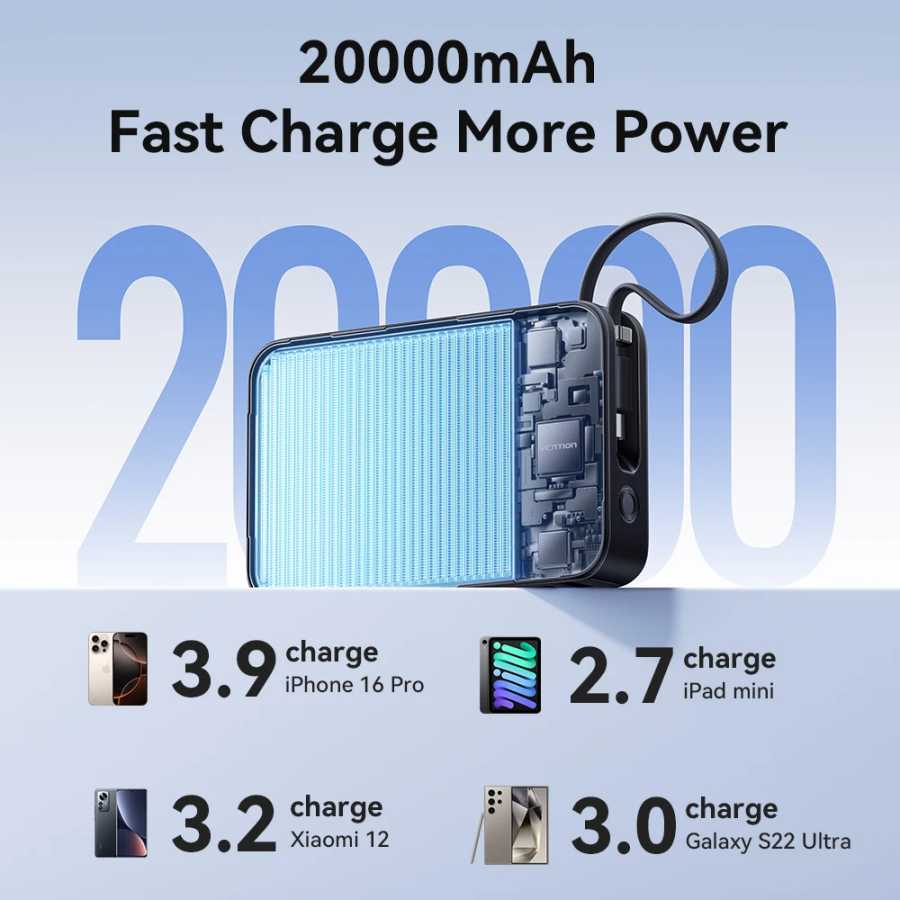 Фотография №3 товара Портативный внешний аккумулятор Vention 65W 20000 мАч со встроенным кабелем