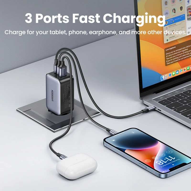 Фотография №2 товара UGREEN 65W GaN зарядное устройство Quick Charge 4,0 3,0 Type