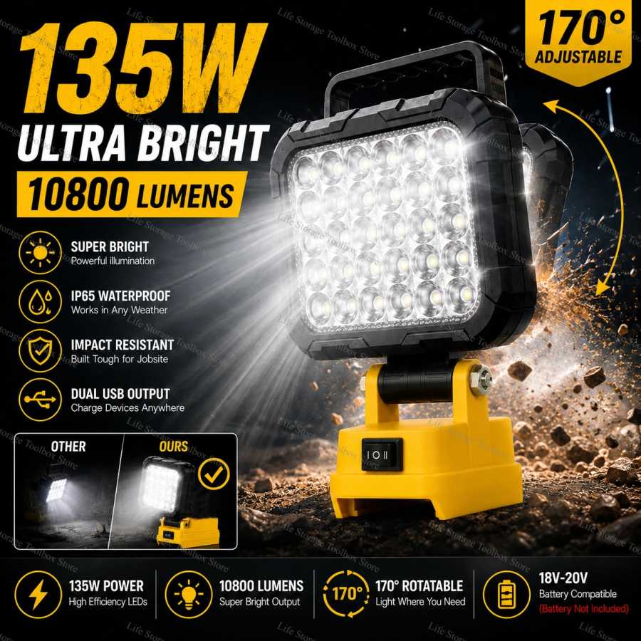 Портативный светодиодный рабочий фонарь для аккумуляторов Dewalt 18В с USB-портом, 8-дюймовый фонарик для аккумуляторов Dewalt, беспроводная лампа-прожектор для инструментов Детали для электроинструментов