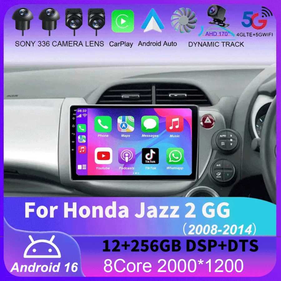 Для Honda Jazz 2 GG 2008-2014, Fit 2 GE GP GE 2007-2014: GPS-автомагнитола, навигация, мультимедийный видеоплеер, стереосистема, Bluetooth, Android 16 Автоэлектроника