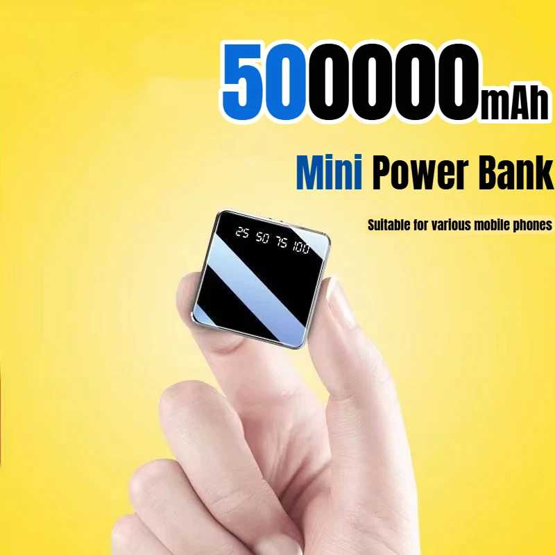 Мини-банк питания 500000 мАч, портативное зарядное устройство, зеркальный экран, светодиодный цифровой внешний аккумулятор Powerbank для iPhone Huawei Аксессуары для мобильных телефонов