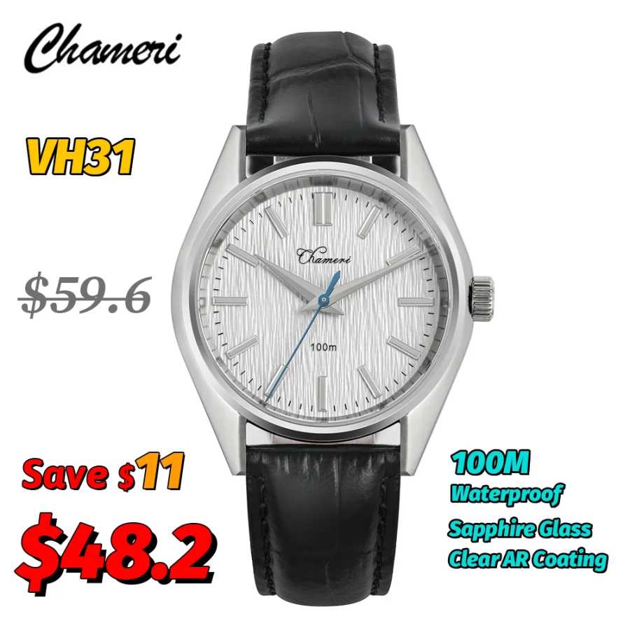 Chameri 37 мм винтажные часы Gs04 кварцевые часы VH31 механизм с сапфировым стеклом кожа 100 м водонепроницаемые деловые мужские часы подарки Мужские часы