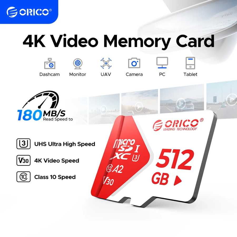 Карта памяти ORICO Ultra microSDXC до 180 МБ/с Карта MicroSD 4K UHD C10, U3, V30, 4K, A1 A2 для камеры nintendo 3ds, дрона Хранение данных
