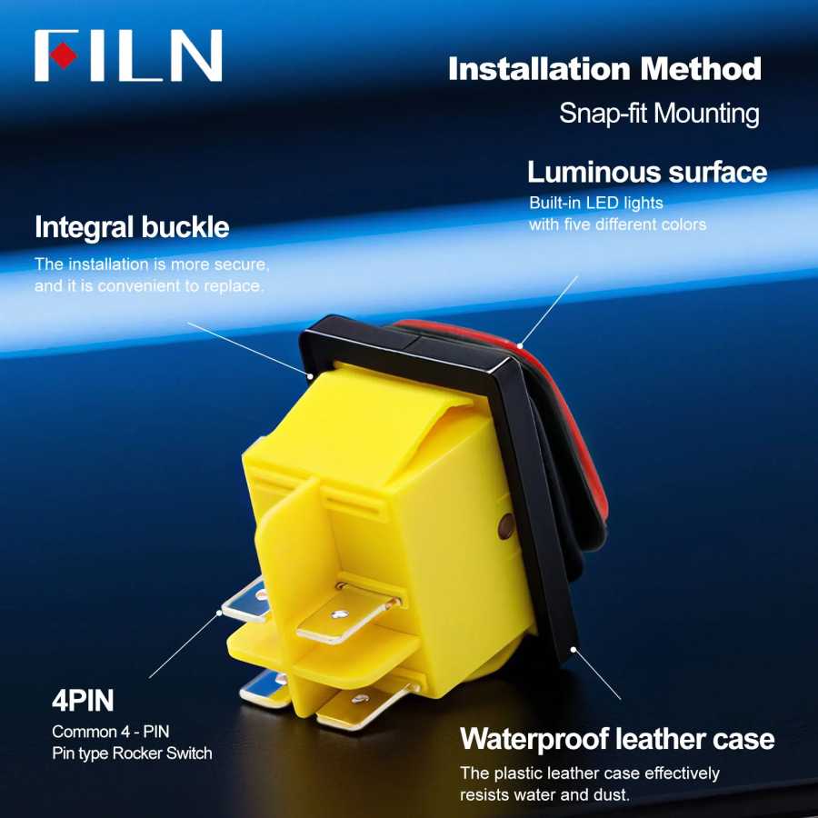 Фотография №2 товара FILN Heavy Duty IP68 Водонепроницаемый светодиодный тумблер T8530A12V/220VRed/синий/зеленый ВКЛ/ВЫКЛ Идеально